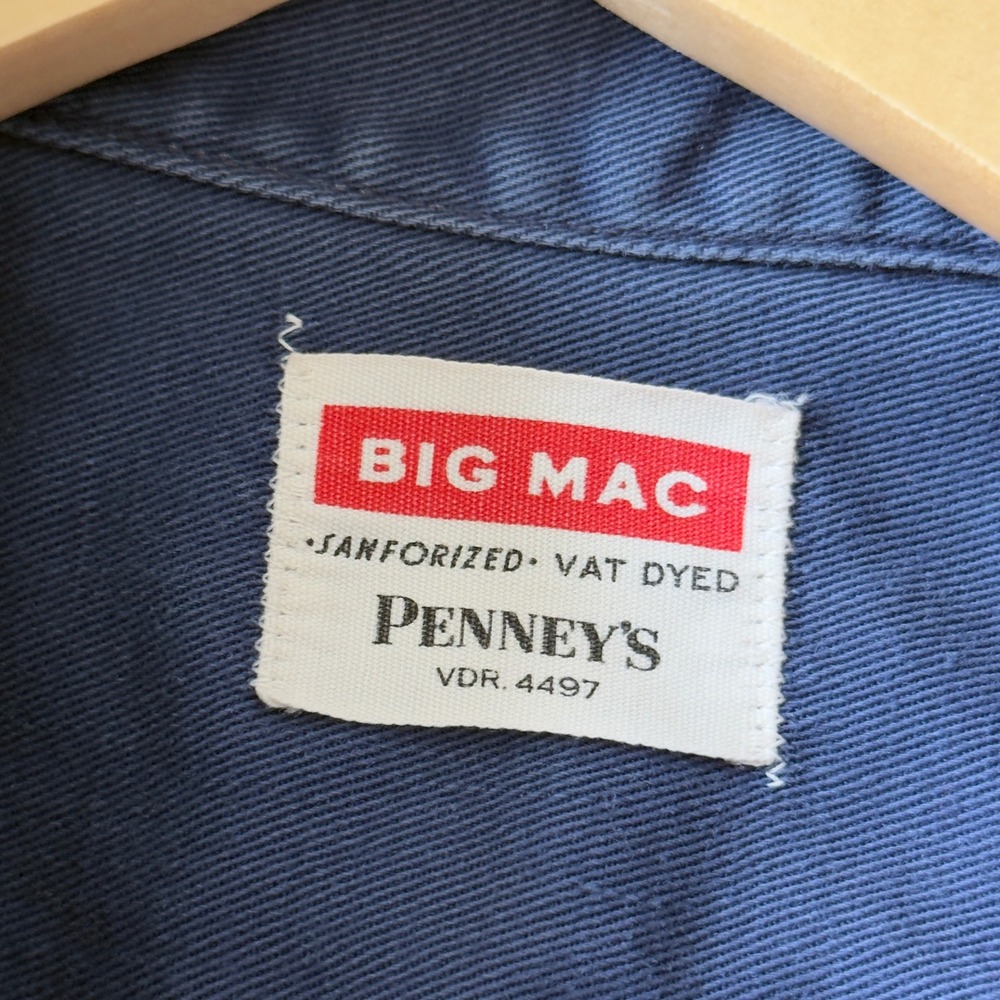 Mens Vintage Penneys Big Mac Long Sleeve Button Up Blue Sanforized 50s 60s - Picture 3 of 8